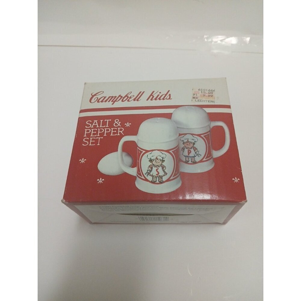 CAMPBELL’s Soup Kids Salt and Pepper Shakers Red/White Set 5" tall With Box